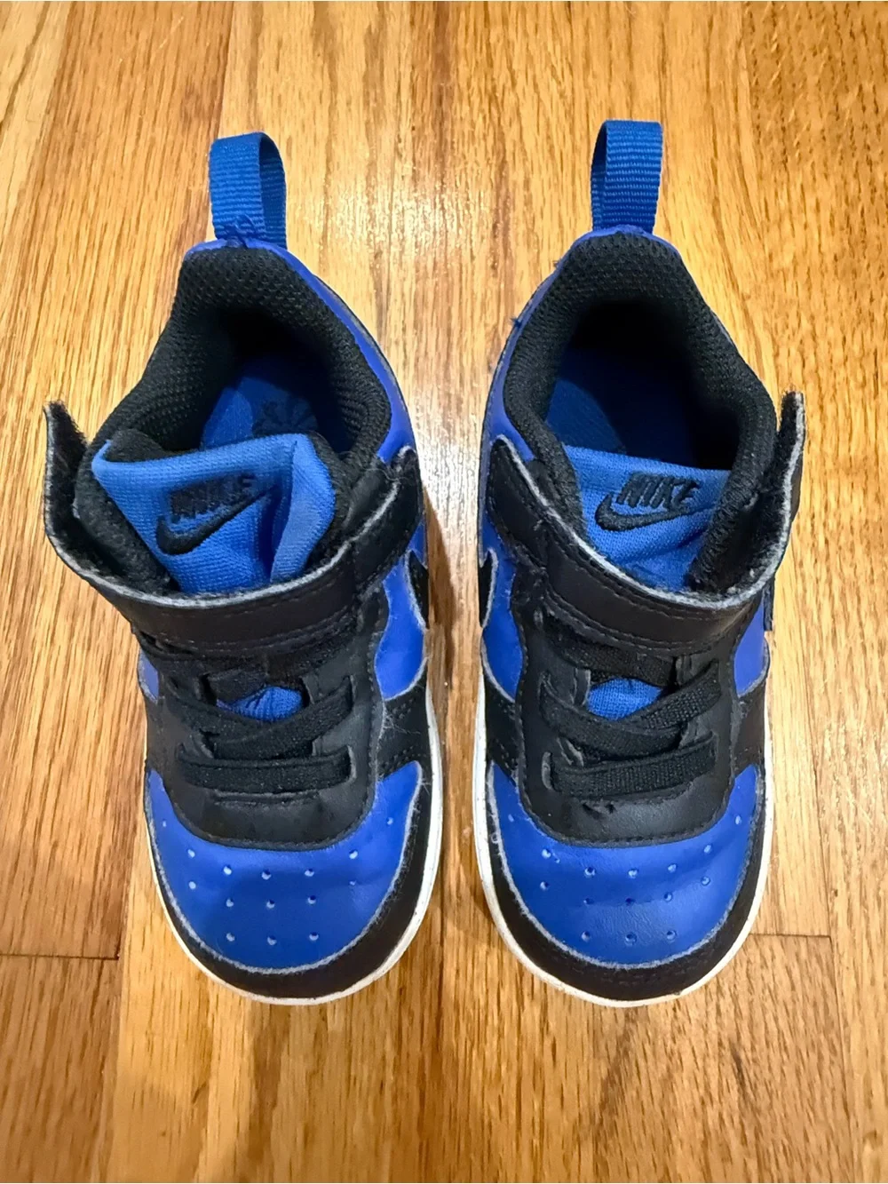 Nike Court Borough Low Recraft shoes in the Game Royal/Black/White colorway.